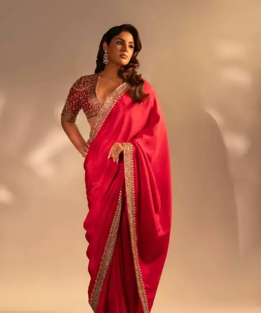 Kc 2084 Red Color Sequins Festival Special Saree