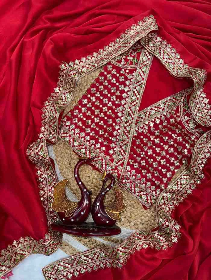 Kc 2084 Red Color Sequins Festival Special Saree