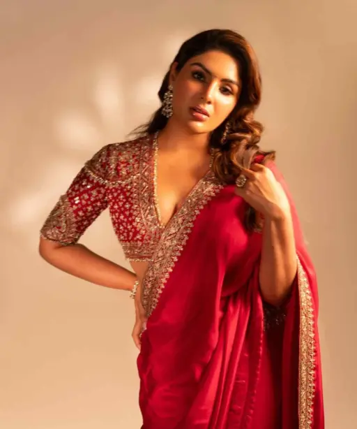 Kc 2084 Red Color Sequins Festival Special Saree