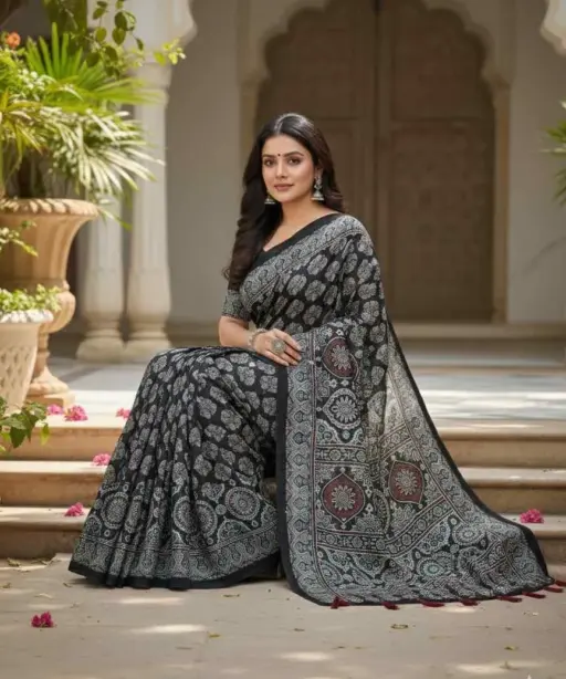 Kc 2087 Soft Crepe Silk Mirror Worked Beautiful Saree Collection