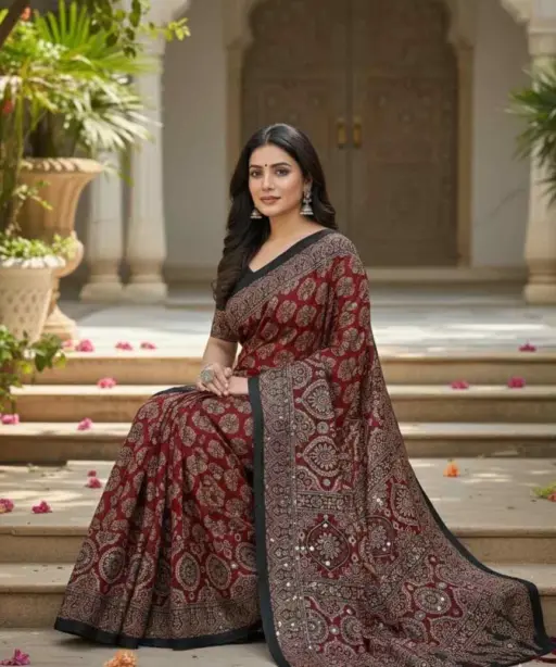 Kc 2087 Soft Crepe Silk Mirror Worked Beautiful Saree Collection