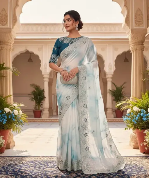 Kc 873 Premium Gold Crush Embroidery Saree Collection