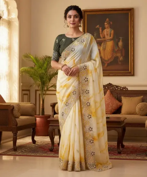 Kc 873 Premium Gold Crush Embroidery Saree Collection