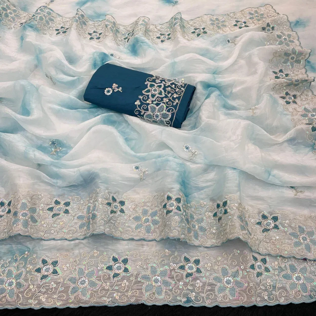 Kc 873 Premium Gold Crush Embroidery Saree Collection