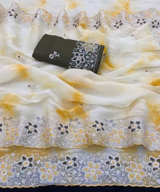 Kc 873 Premium Gold Crush Embroidery Saree Collection