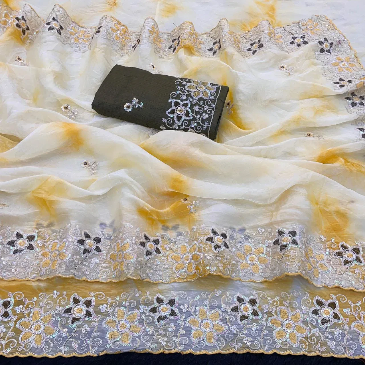 Kc 873 Premium Gold Crush Embroidery Saree Collection