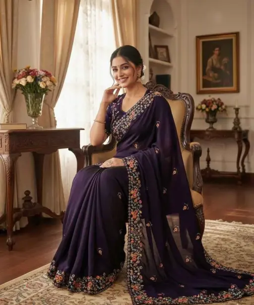 Kc 900 Satin Chiffon Sequence Blooming Saree
