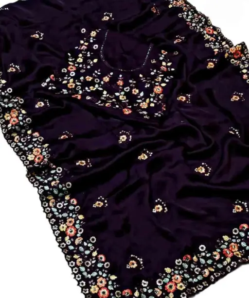 Kc 900 Satin Chiffon Sequence Blooming Saree