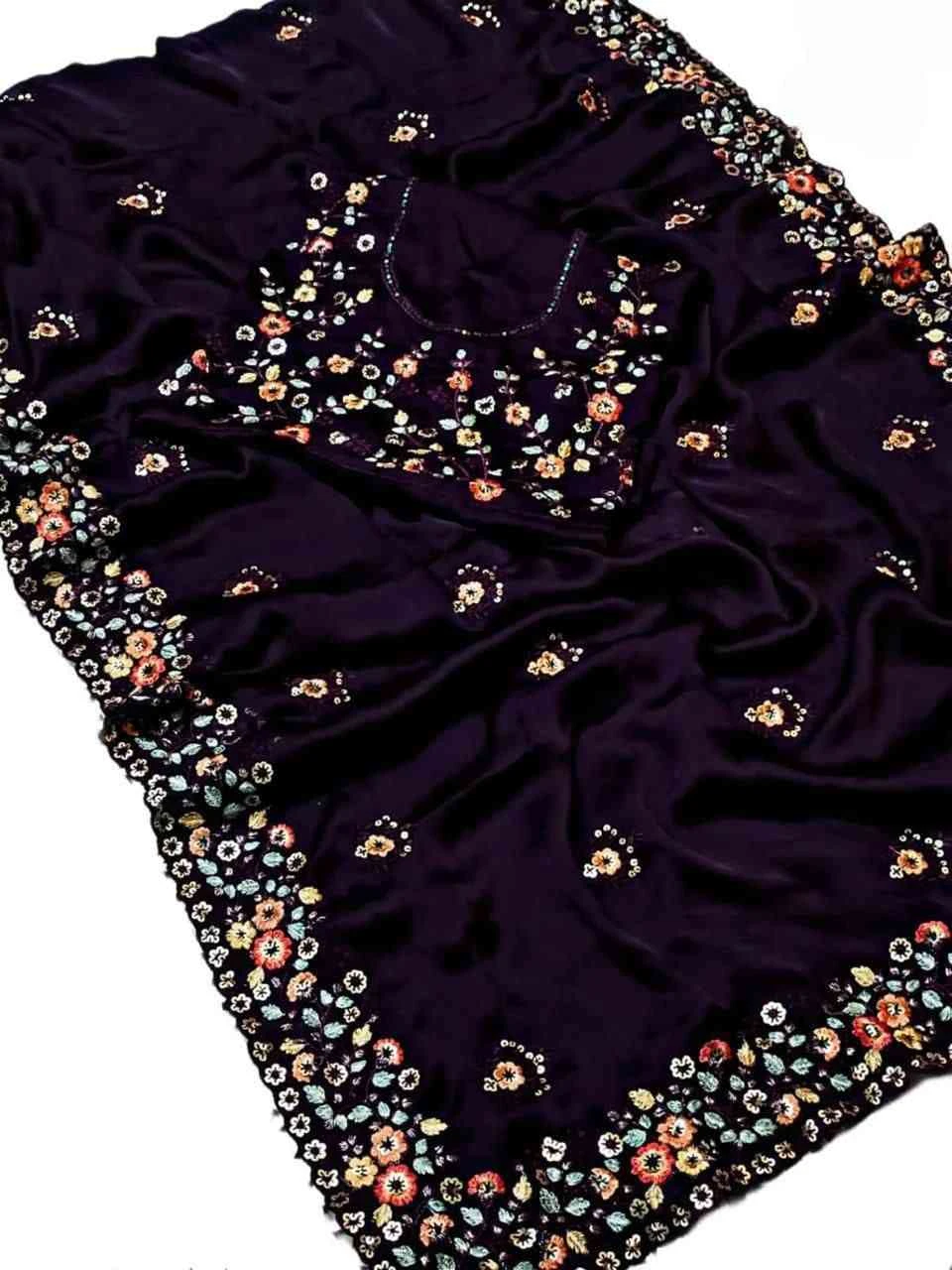 Kc 900 Satin Chiffon Sequence Blooming Saree