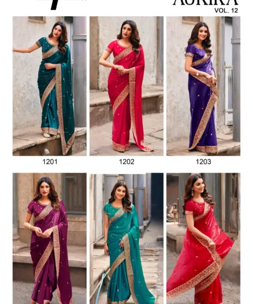 Lt Aurika Vol 12 Silk with Embroidery Work Party Wear Saree Collection