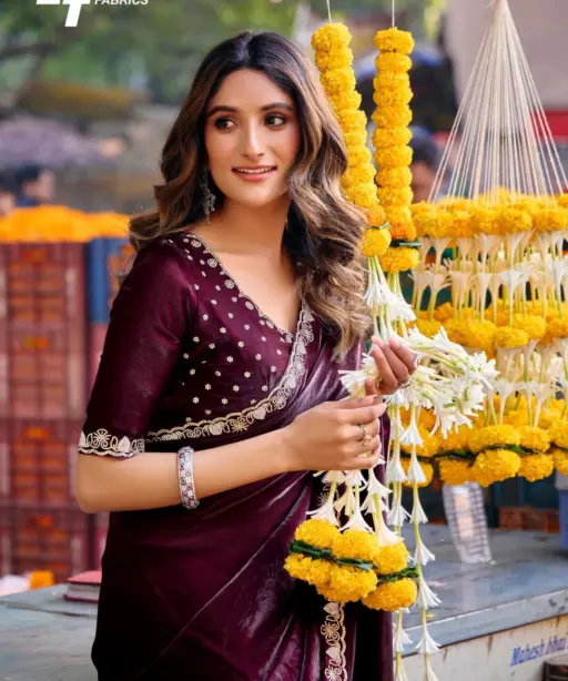 Lt Aurika Vol 5 Malai Silk with Embroidery Work Saree Collection