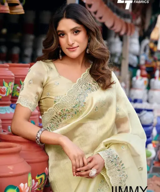 Lt Jimmy Vol 6 Cloud with Fancy Embroidery Work Saree Collection