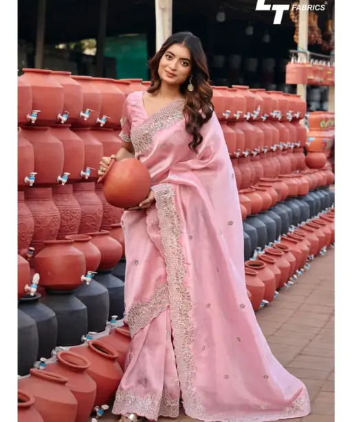 Lt Jimmy Vol 6 Cloud with Fancy Embroidery Work Saree Collection