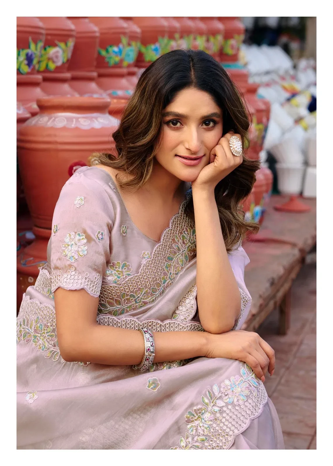 Lt Jimmy Vol 6 Cloud with Fancy Embroidery Work Saree Collection