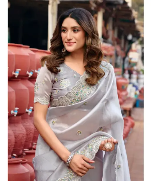 Lt Jimmy Vol 6 Cloud with Fancy Embroidery Work Saree Collection