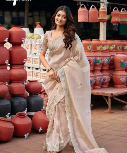 Lt Jimmy Vol 6 Cloud with Fancy Embroidery Work Saree Collection