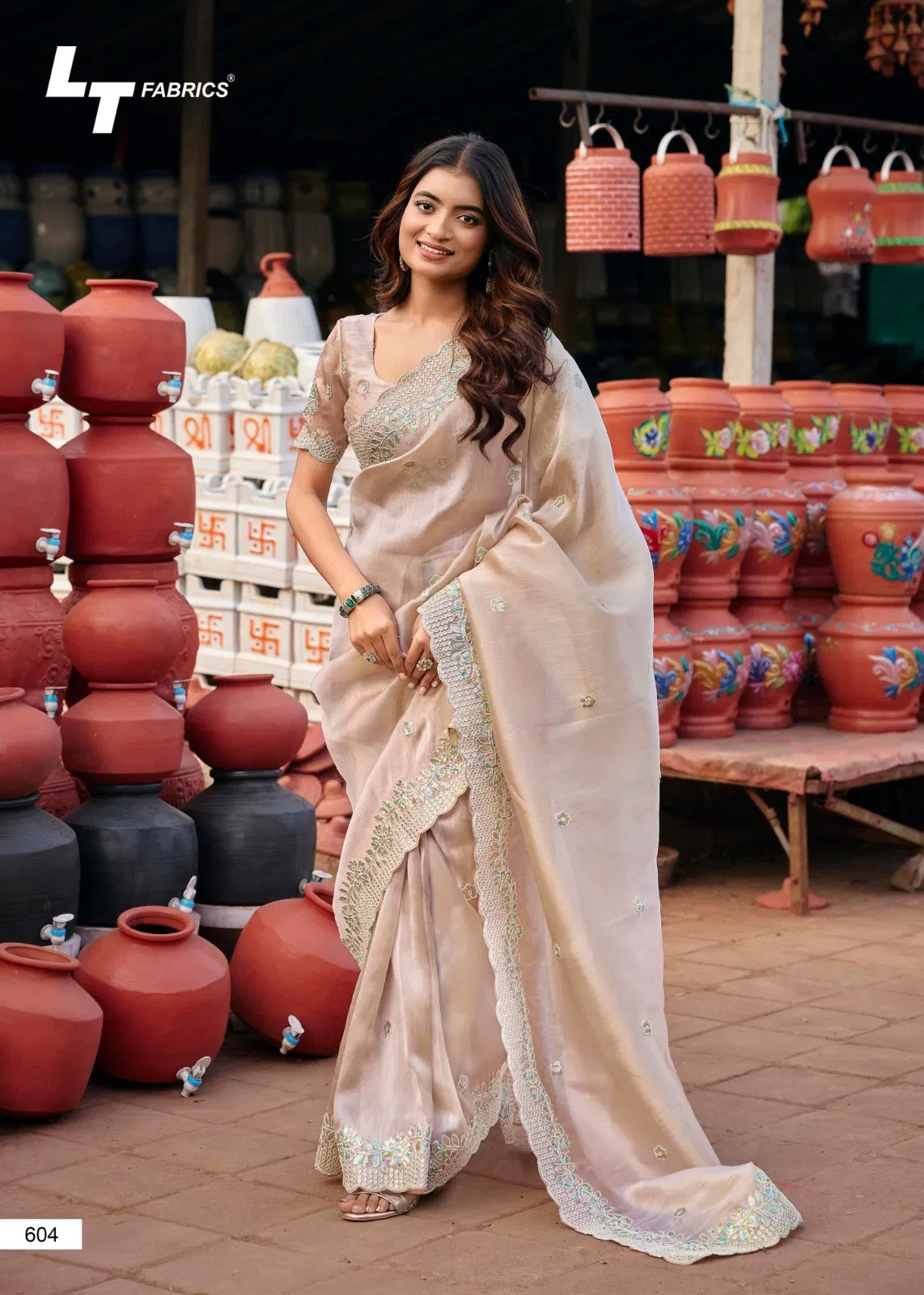 Lt Jimmy Vol 6 Cloud with Fancy Embroidery Work Saree Collection