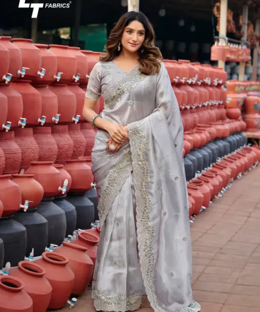 Lt Jimmy Vol 6 Cloud with Fancy Embroidery Work Saree Collection