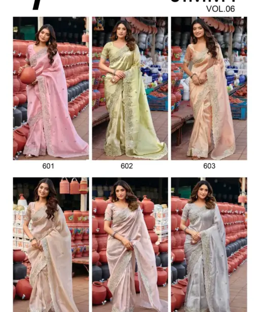 Lt Jimmy Vol 6 Cloud with Fancy Embroidery Work Saree Collection