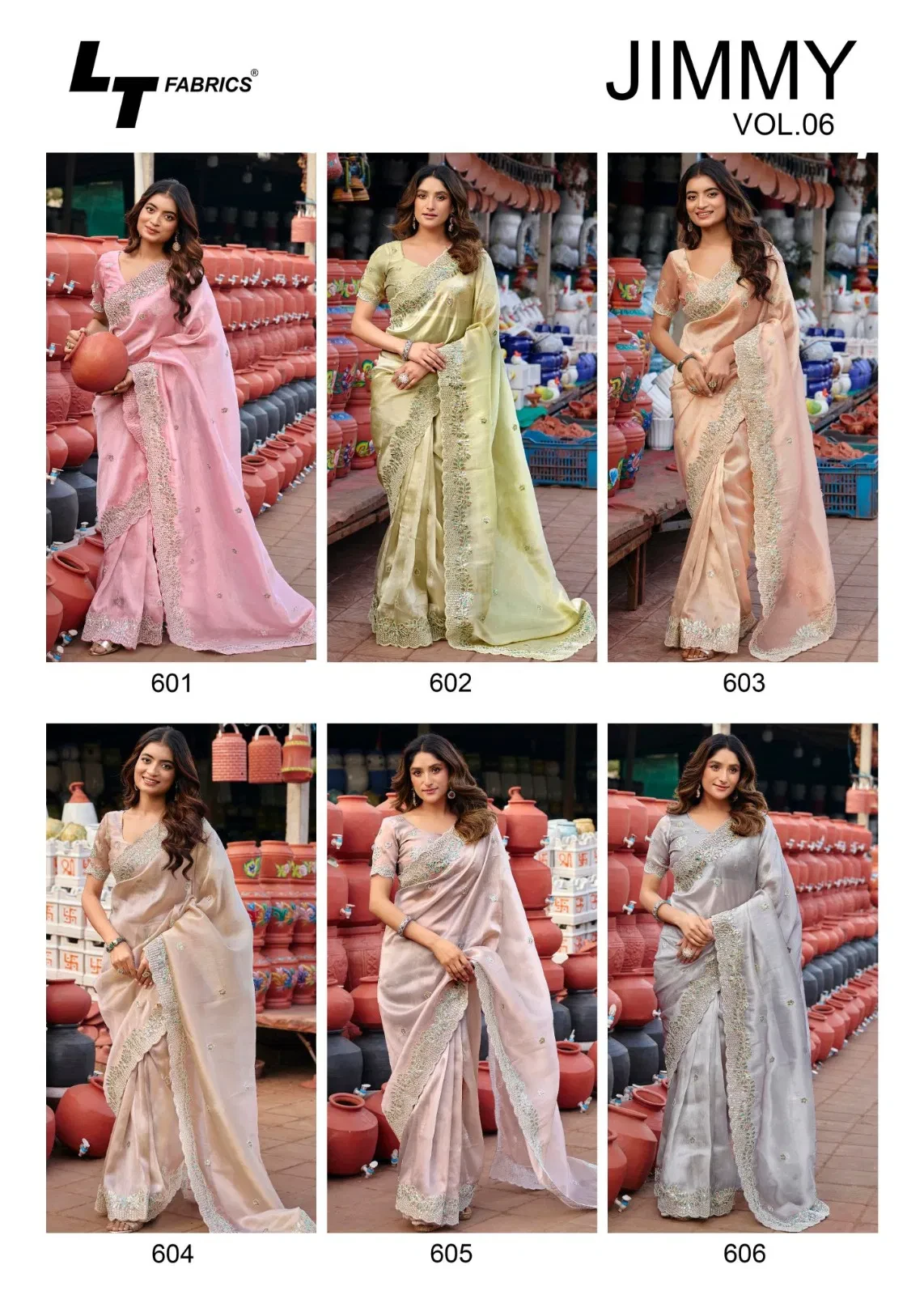 Lt Jimmy Vol 6 Cloud with Fancy Embroidery Work Saree Collection