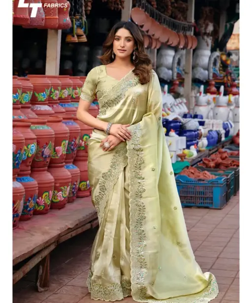 Lt Jimmy Vol 6 Cloud with Fancy Embroidery Work Saree Collection