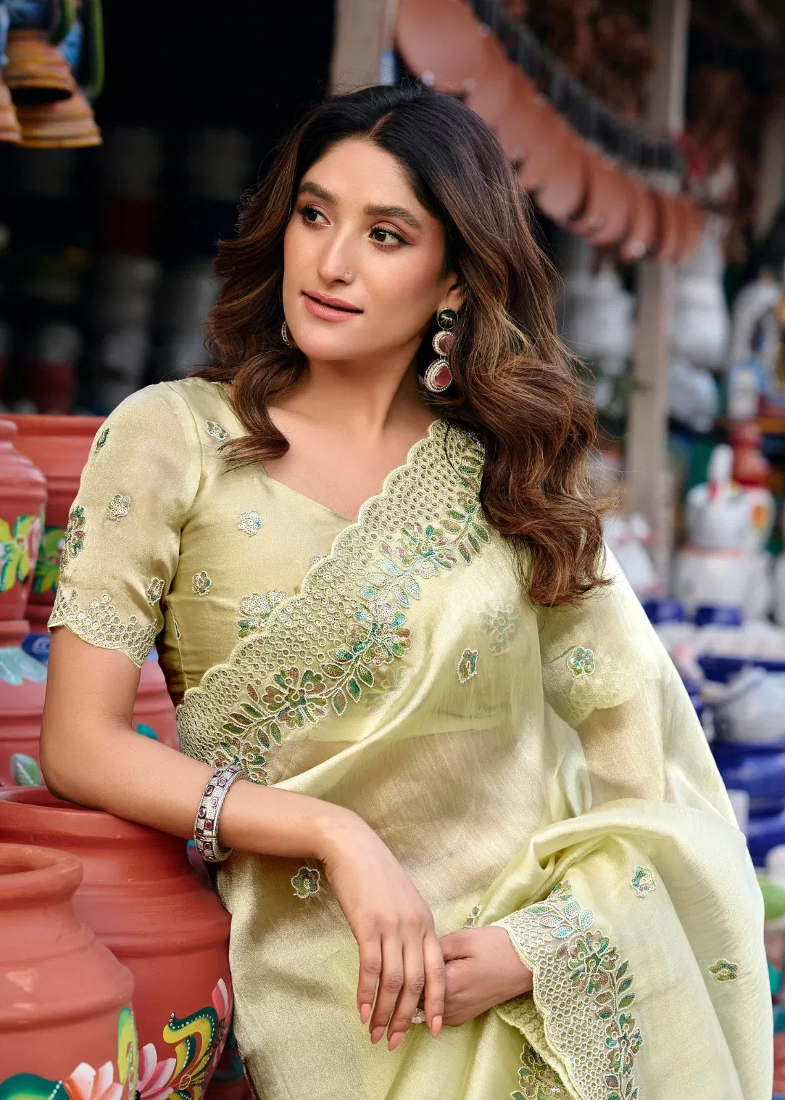 Lt Jimmy Vol 6 Cloud with Fancy Embroidery Work Saree Collection