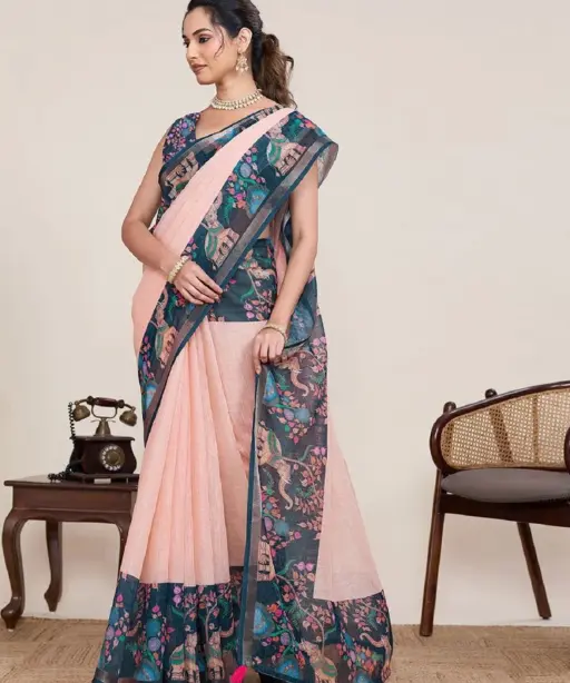 Maahi 216 Linen Printed with Zari Lace Saree Collection