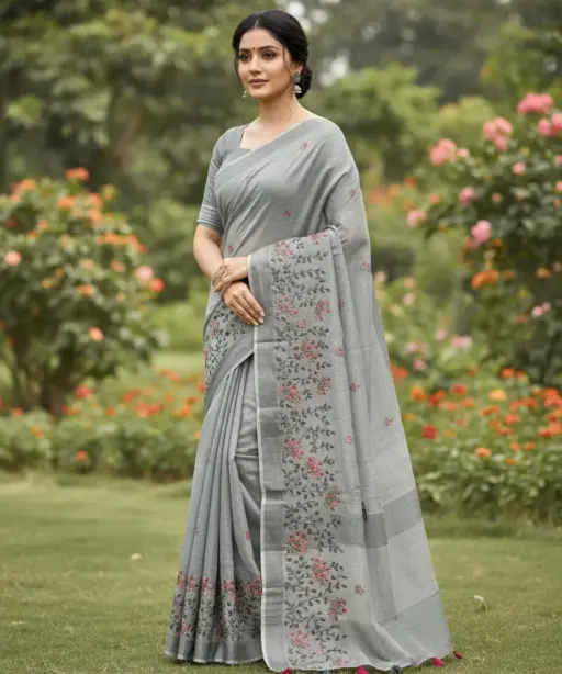 Mahek 211 Linen Cotton Festival Wear Embroidery Saree Collection