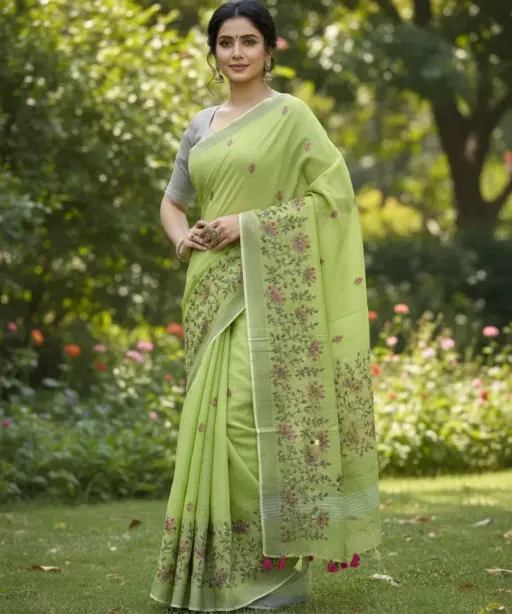 Mahek 211 Linen Cotton Festival Wear Embroidery Saree Collection