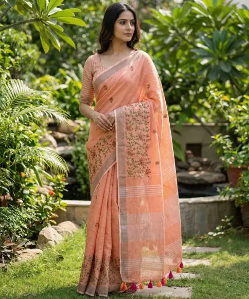 Mahek 211 Linen Cotton Festival Wear Embroidery Saree Collection