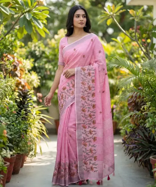 Mahek 211 Linen Cotton Festival Wear Embroidery Saree Collection