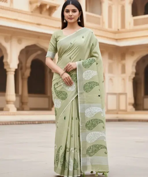 Mahek 214 Linen Cotton Embroidery Stylish Saree Collection