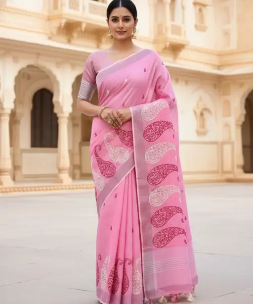 Mahek 214 Linen Cotton Embroidery Stylish Saree Collection