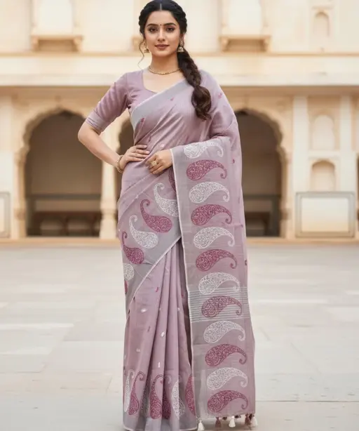 Mahek 214 Linen Cotton Embroidery Stylish Saree Collection