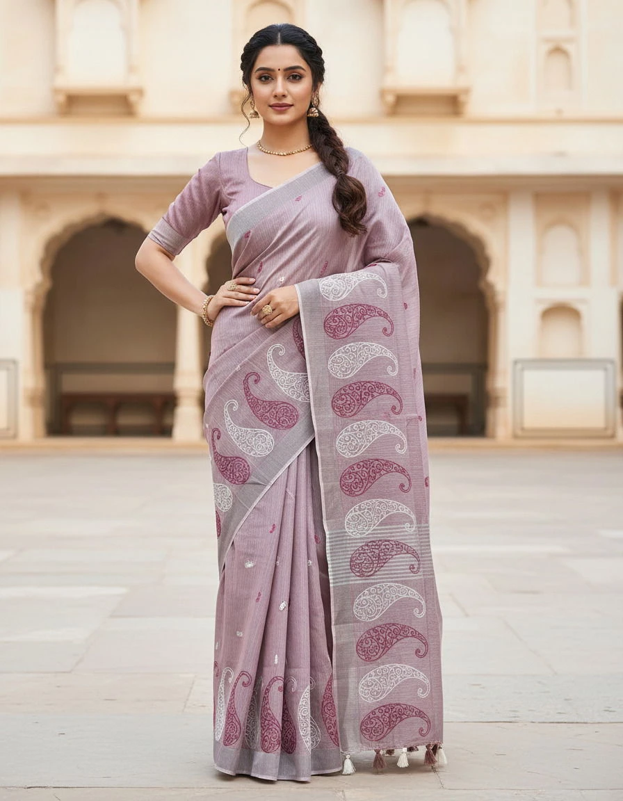 Mahek 214 Linen Cotton Embroidery Stylish Saree Collection