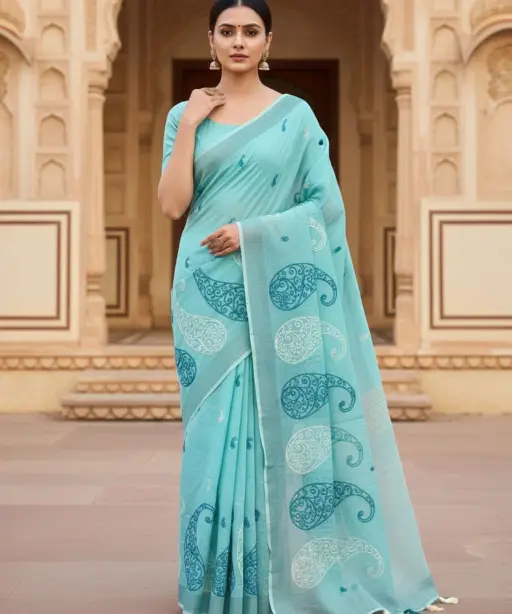 Mahek 214 Linen Cotton Embroidery Stylish Saree Collection