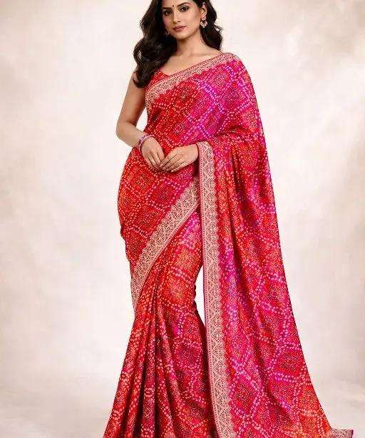Mahek 215 Chinon Silk Bandhani Codding Stylish Saree Collection