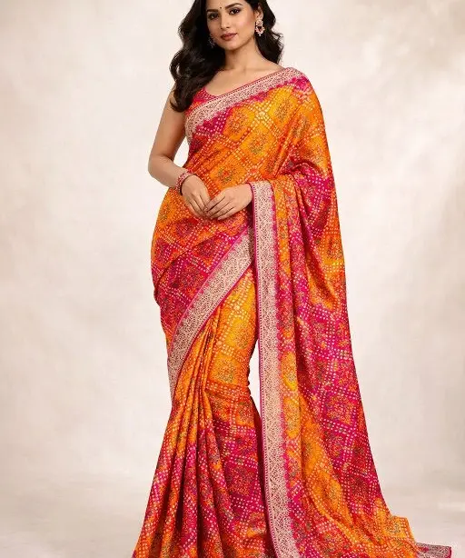 Mahek 215 Chinon Silk Bandhani Codding Stylish Saree Collection