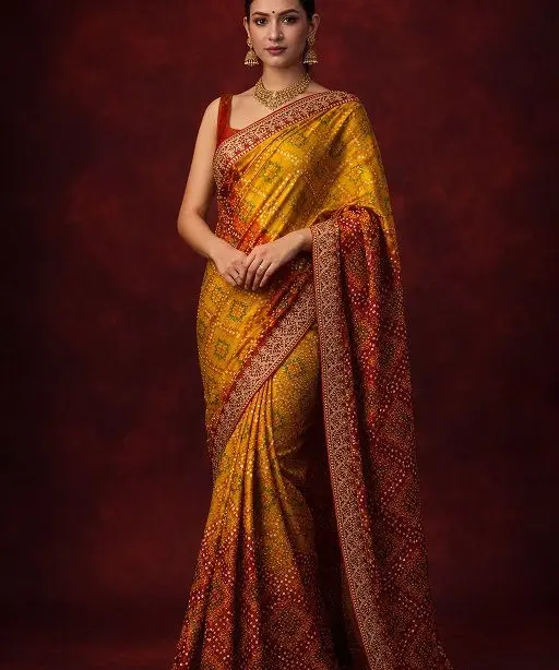 Mahek 215 Chinon Silk Bandhani Codding Stylish Saree Collection