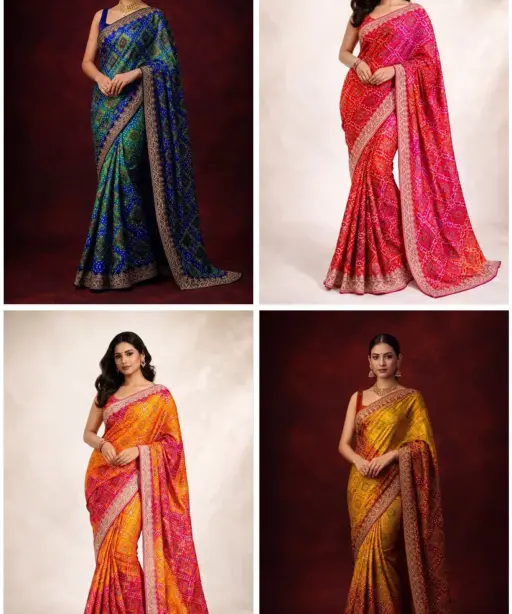 Mahek 215 Chinon Silk Bandhani Codding Stylish Saree Collection