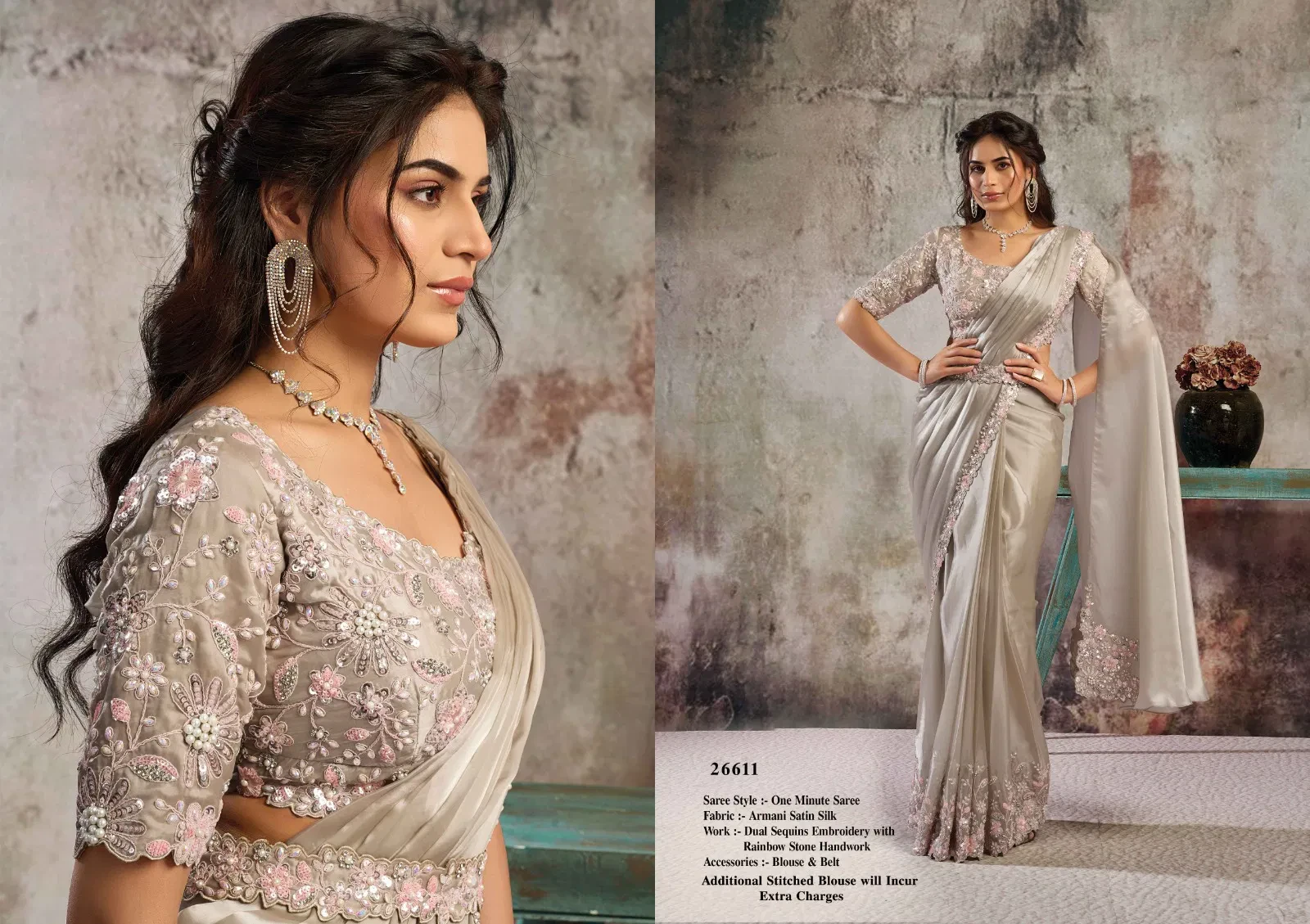 Mahotsav Selene Organza Silk with Embroidery Ready to Wear Saree