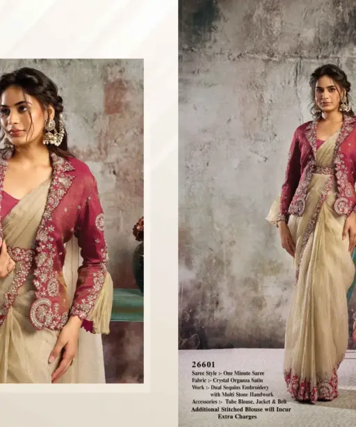 Mahotsav Selene Organza Silk with Embroidery Ready to Wear Saree