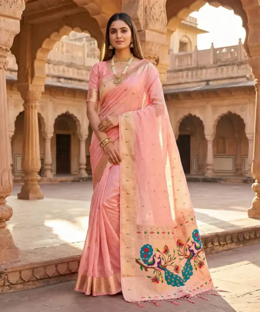 Mb 1101 Organza Silk Woven Butti Motifs Saree Collection