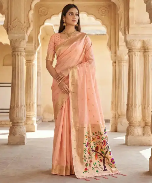 Mb 1111 Organza Silk Woven Butti Motifs Paithani Saree Collection