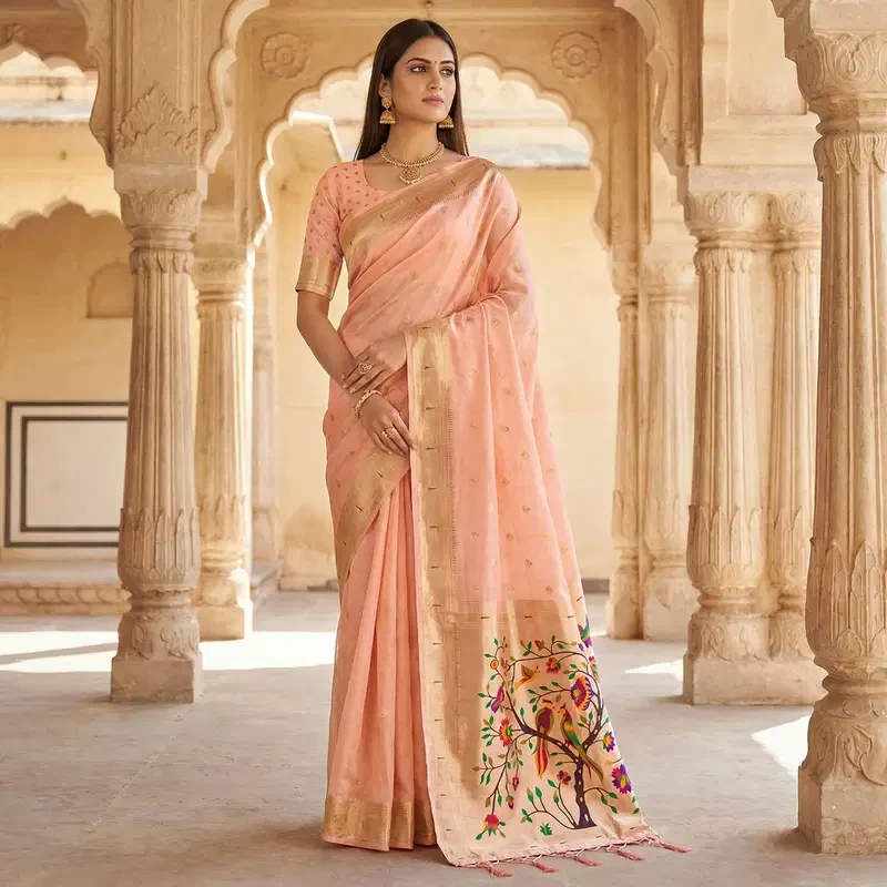 Mb 1111 Organza Silk Woven Butti Motifs Paithani Saree Collection