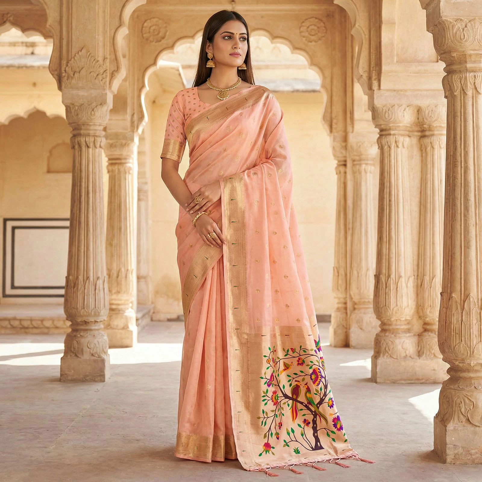 Mb 1111 Organza Silk Woven Butti Motifs Paithani Saree Collection