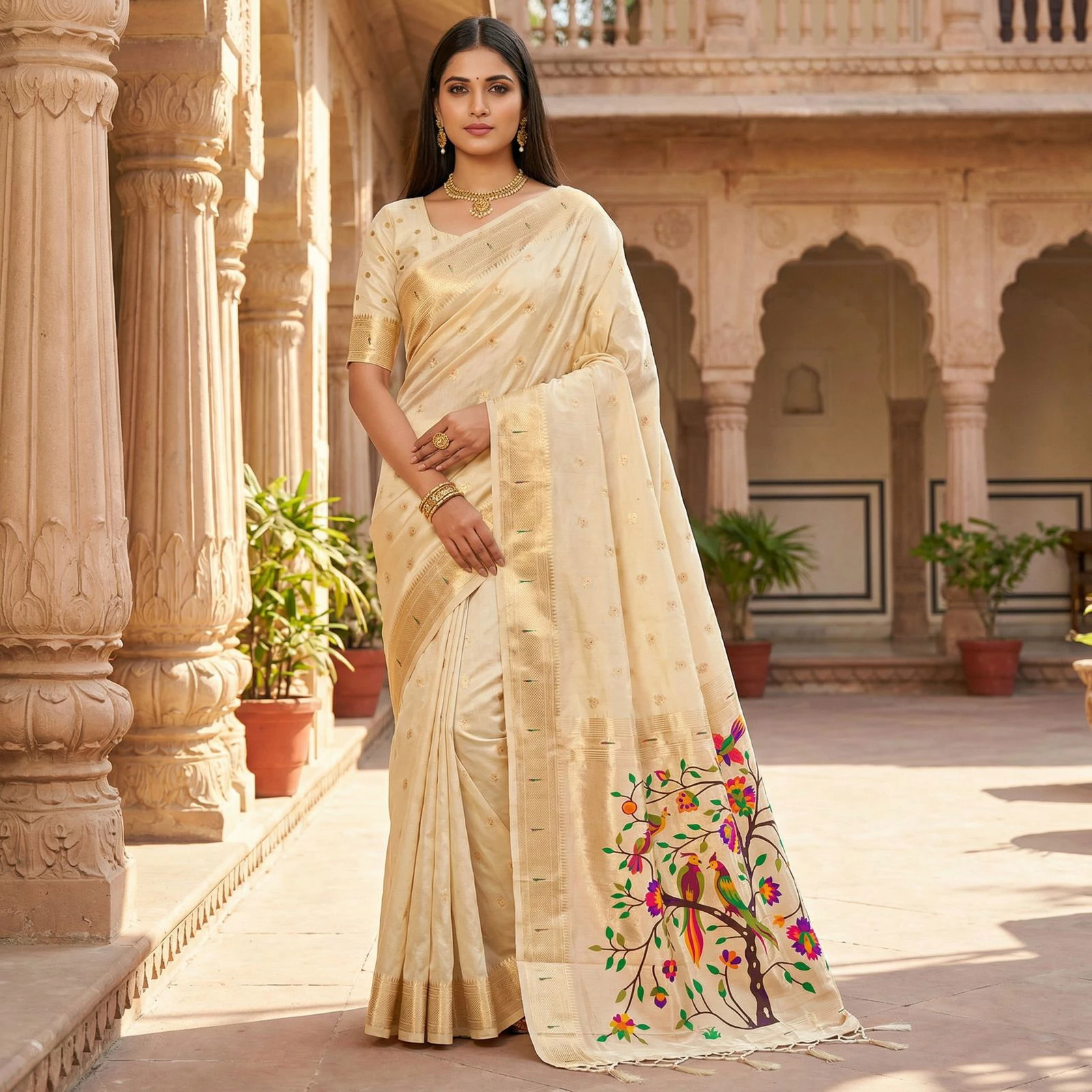 Mb 1111 Organza Silk Woven Butti Motifs Paithani Saree Collection