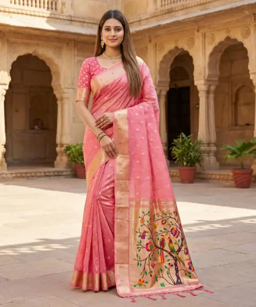 Mb 1111 Organza Silk Woven Butti Motifs Paithani Saree Collection