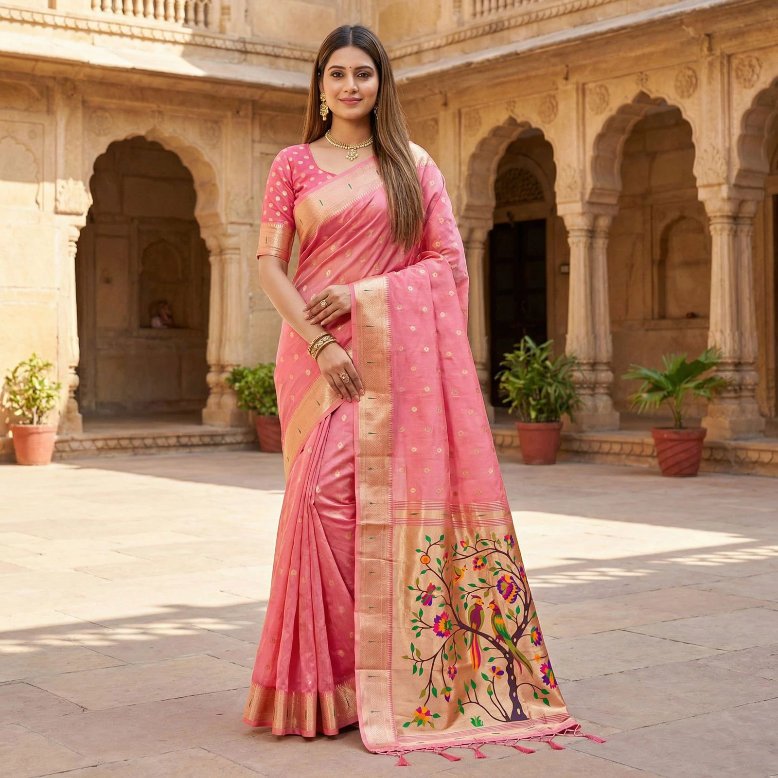 Mb 1111 Organza Silk Woven Butti Motifs Paithani Saree Collection