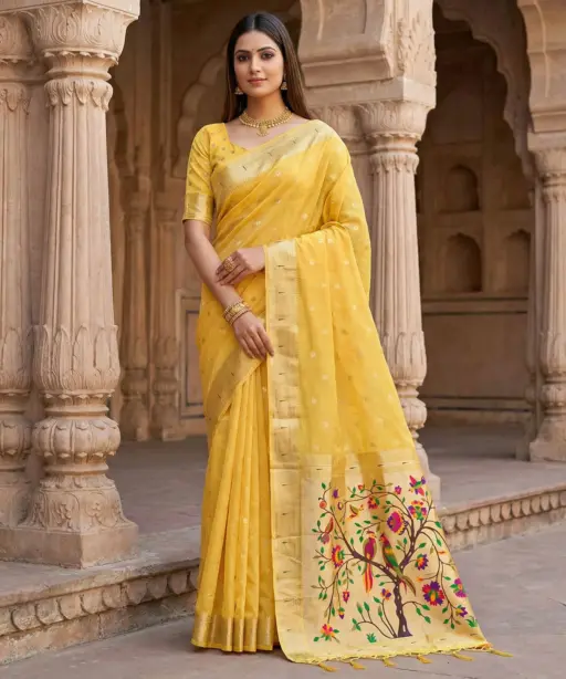 Mb 1111 Organza Silk Woven Butti Motifs Paithani Saree Collection